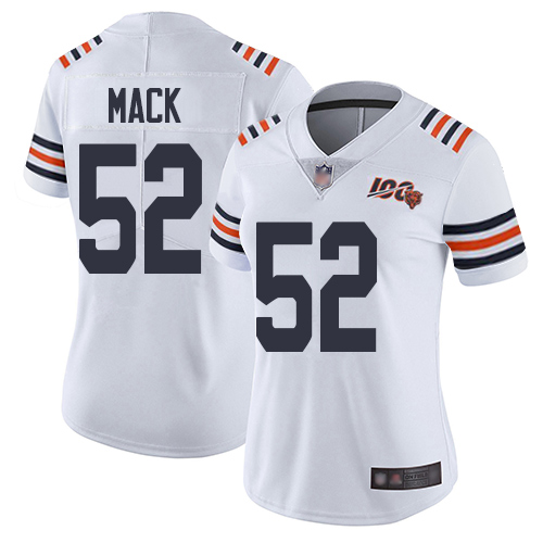 Women Chicago Bears 52 Mack White 100th Anniversary Nike Vapor Untouchable Player NFL Jerseys